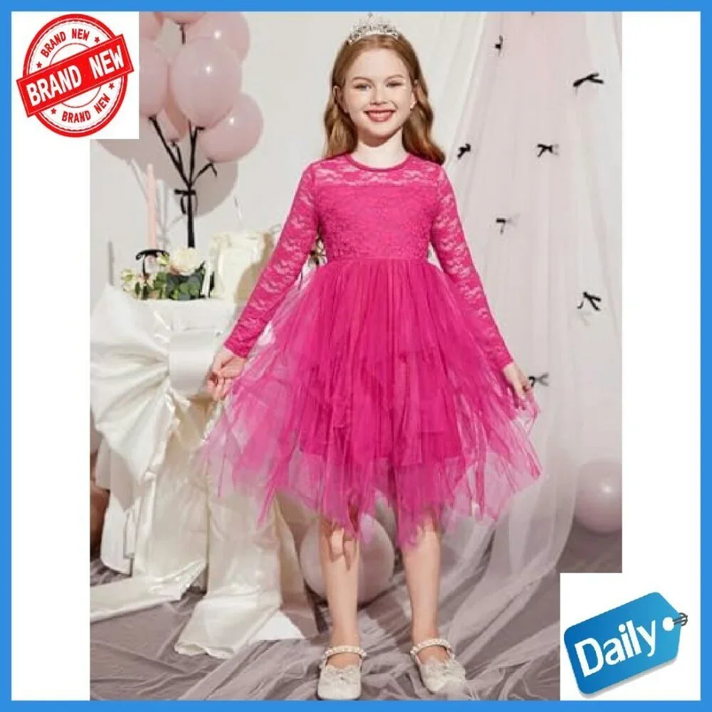 Toddler Flower Girl Dress Long Sleeve Tutu Tulle Party Wedding
